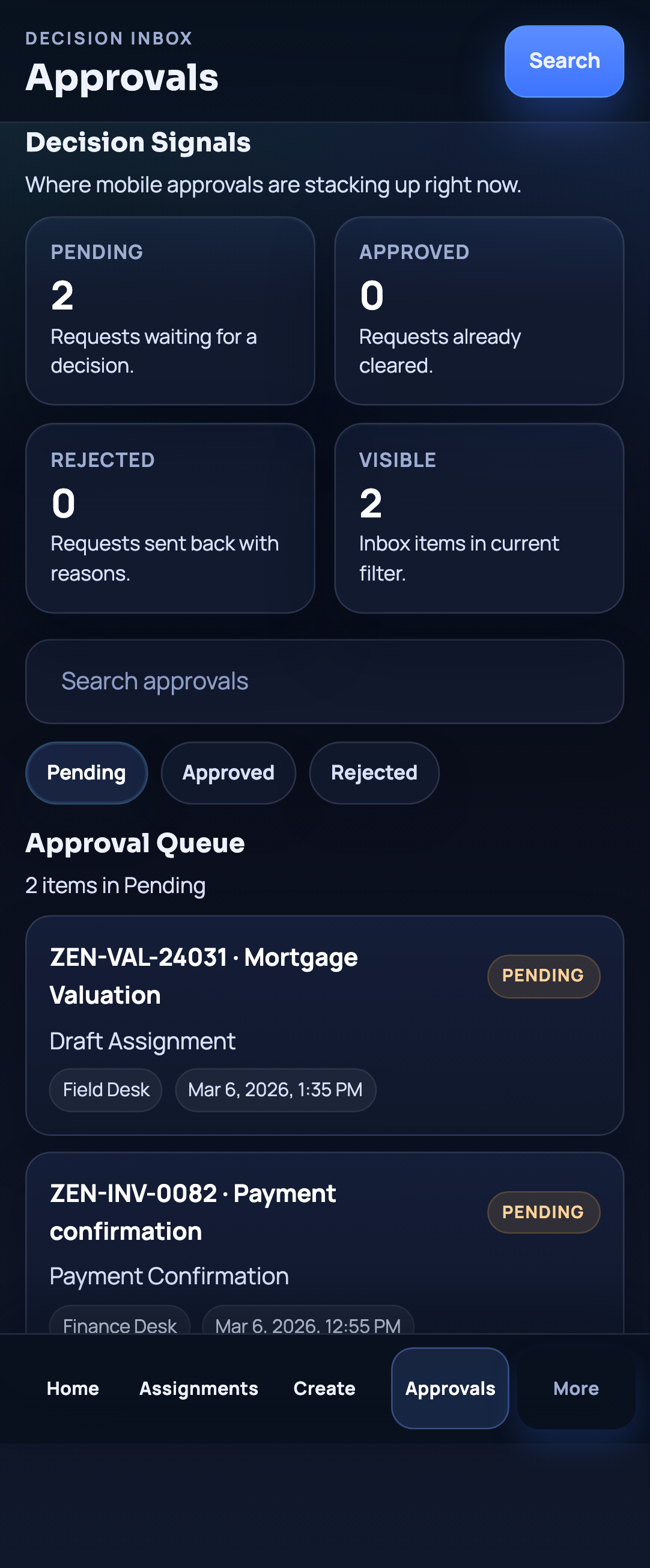 Maulya approvals inbox.